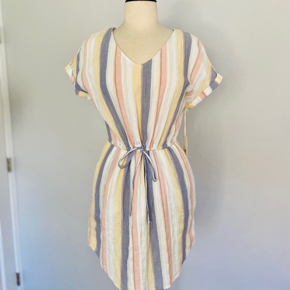 💜NWT a.n.a. Simply Pastel Stripe Paperbag Dress S - Picture 2 of 12